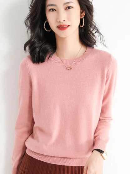 2024 Klassískur stíll kashmere pullover tískan merino ull peysa kringlótt hál ermi prjónafatnaður mjúkur basic 'fatnaður boli
