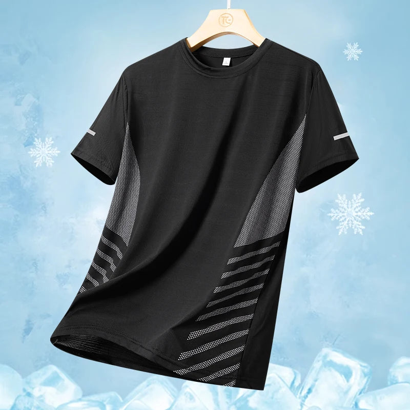 Running T-Shirt Männer Sommereis Seide dünne Top reflektierender Druck schnell trockener kurzarm atmungsaktueller Fitness Sport T-Shirt 5xl