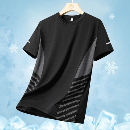Running T-Shirt Männer Sommereis Seide dünne Top reflektierender Druck schnell trockener kurzarm atmungsaktueller Fitness Sport T-Shirt 5xl