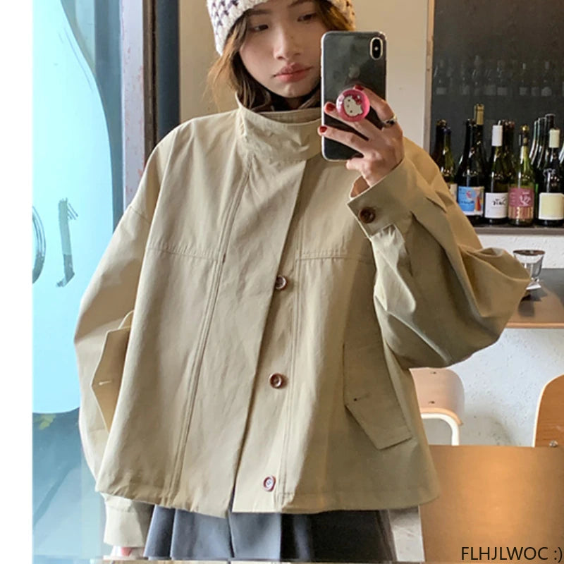 Korea Krótka odzież wierzchnia kobieta swobodna luźna leniwa elegancka bawełniana bawełniana mieszanki wiatrówki