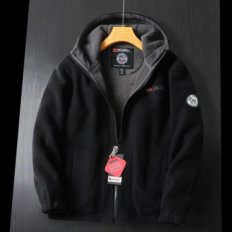 Nueva chaqueta de vellón para hombres de invierno calle británica engrosada chaqueta polar con capucha con capucha