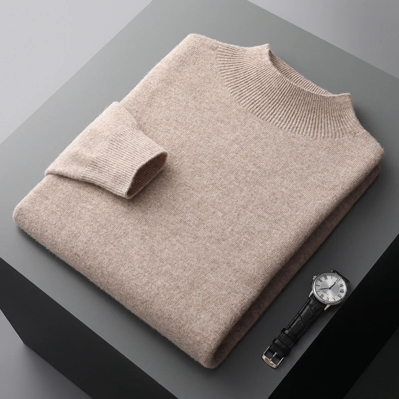 New Men's Fashion Casual Wool Sweater Warm Autumn And Winter Semi-High Neck Knitted Bottoming Shirt