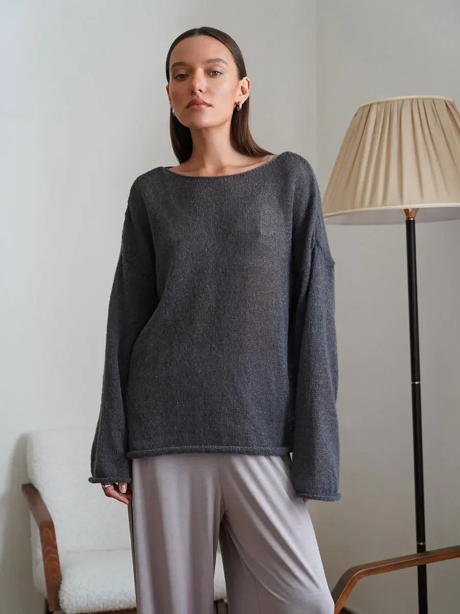Talenza Hollow Knitted Sweater Pullover Women's Solid See-through O-Neck Long Sleeve Knitted T-Shirt Loose Casual Pullover 2025