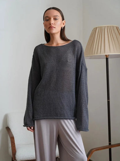 Talenza Hollow Knitted Sweater Pullover Women's Solid See-through O-Neck Long Sleeve Knitted T-Shirt Loose Casual Pullover 2025
