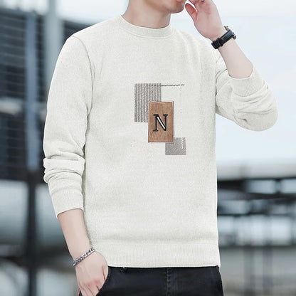 Mænds sweater Patckwork Round Neck Pullovers Fleece Foret tyk varm vinterstrik mode -hoppere Mands tøj