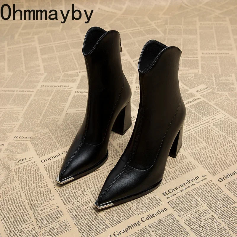 Šiljasti nožni nožni prljačice za gležnjeve modni patentni zatvarači kratki botas dame elegantne kvadratne visoke pete zima ženska obuća