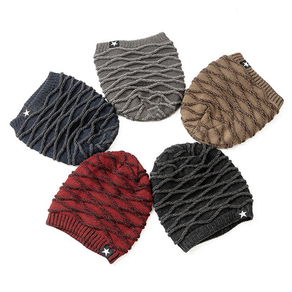 Ny unisex slouchy vinterhatter legger til pelsfôrede menn og kvinner varm beanie cap casual five-spiss stjerne dekor vinterstrikkede hatter