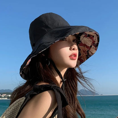 Women's Summer Double-Sided Print UV Protection Sun Hat Face Covering Fishing Cap Breathable Baseball Cap Fashionable Accessory
