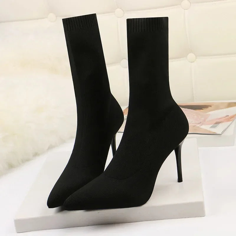 Stivali da calzino sexy stivali da allungamento a maglia tacchi alti per donne scarpe alla moda 2024 stivali caviglia autunno primaverili femminile