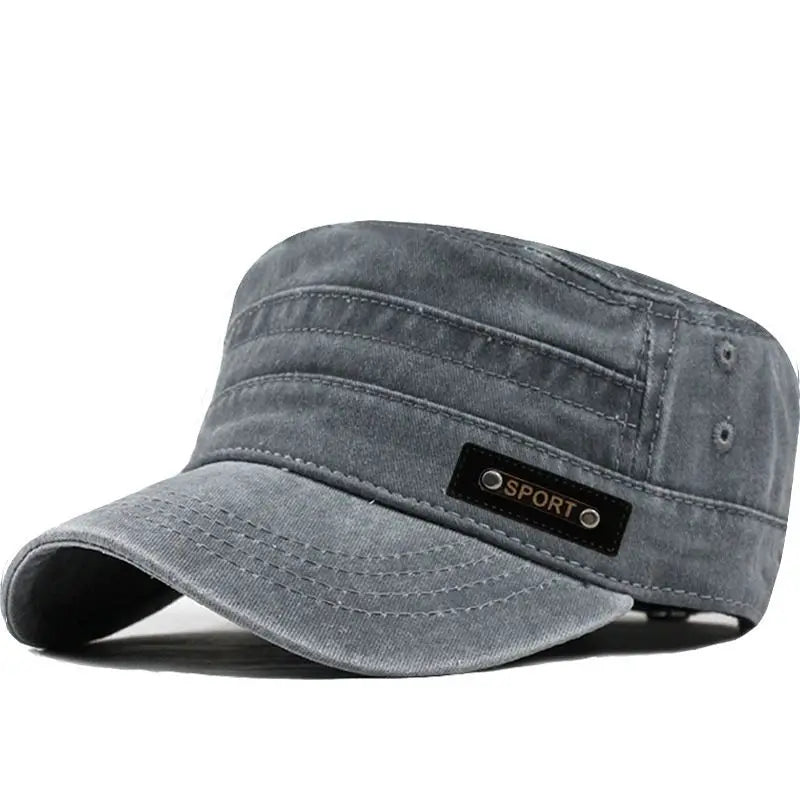 Primavera verano y otoño para hombre nuevo algodón lavable plano a prueba de sol, gorra militar