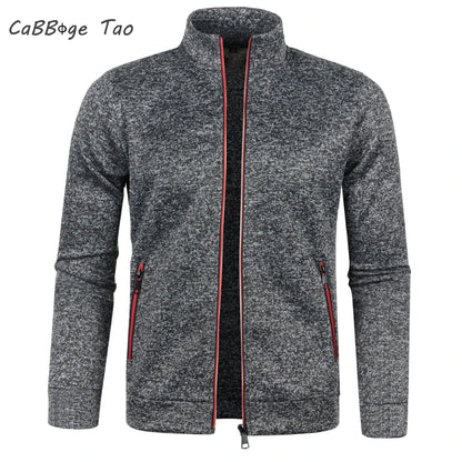 Autumn and Winter Men's New Long Zipper Color Block Sweater Sleeves Thin Plush Sweater Jacket Casual Slim Fit Comfortable Coat