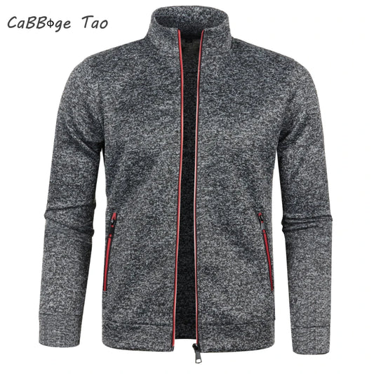 Autumn and Winter Men's New Long Zipper Color Block Sweater Sleeves Thin Plush Sweater Jacket Casual Slim Fit Comfortable Coat