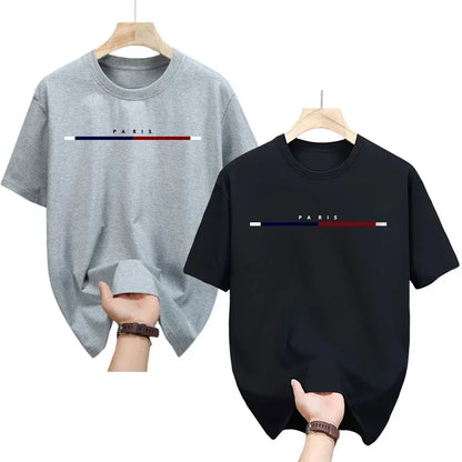 2 Packs 100% Cotton T-shirt for Men Paris City Vibe Tee Shirts Male Summer Daily Casual Fashion Tops Home Outdoor Comfort Tees