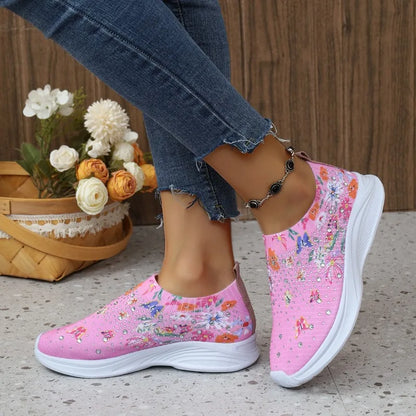 Nýir kvenkyns strigaskór andar hlaupaskór fyrir konur prenta Rhinestone frjálslegur íþróttaskór úti gangandi skór tenis de mujer