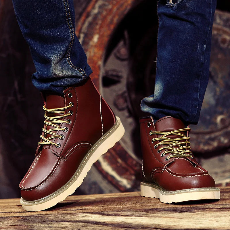 Winter Velvet Warm Outdoor Work Leather Shoes Brand Western Cowboy Boots Soft Soled Comfortable Lace Up Fashion Desert Boots