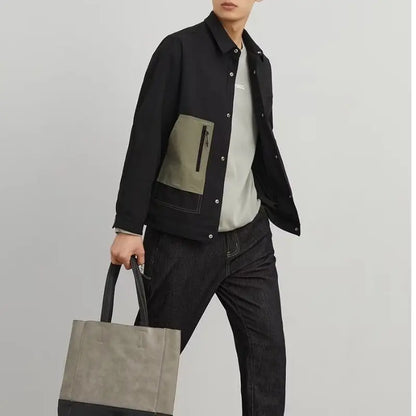 Ráncellenes finomszőtt twill férfi gallér dzseki tavaszi őszi trend enyhén laza patchwork munkaruhák alkalmi kabát