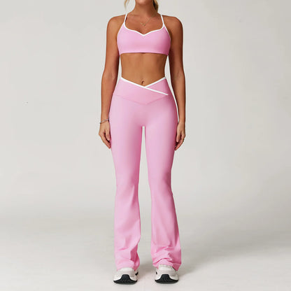 Yoga Set 2 Pieces Workout Clothes Women's Tracksuit Sportswear Gym Clothing High Waist Bell-bottoms Sexy Fitness Bta Sports Suit