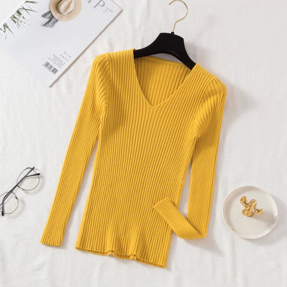 Herfst Winter Women Sweaters Casual gebreide lange mouw gebreide V Neck Lover Sweater Femme Fundamentele massieve jersey Tops Mode kleding