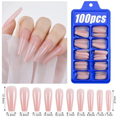 100Pcs Light Pink Press on Nails Short Medium Square Wearable Fake Nails Tips 10 sizes Full Cover False Nails Finger Decoration