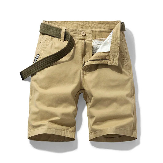 Summer thin multi pocket pure cotton workwear shorts men's oversized loose straight leg five point casual over knee beach shorts