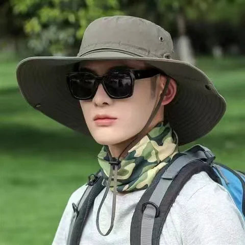 1 × Big Brim Summer Large Sun Hat Män kvinnor andas fiske mössor sol uv skydd nät fiskare hatt vandring utomhus strandmössa