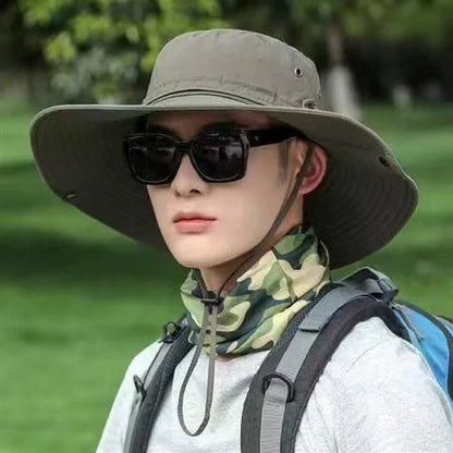 1 × Big Brim Summer Large Sun Hat Män kvinnor andas fiske mössor sol uv skydd nät fiskare hatt vandring utomhus strandmössa