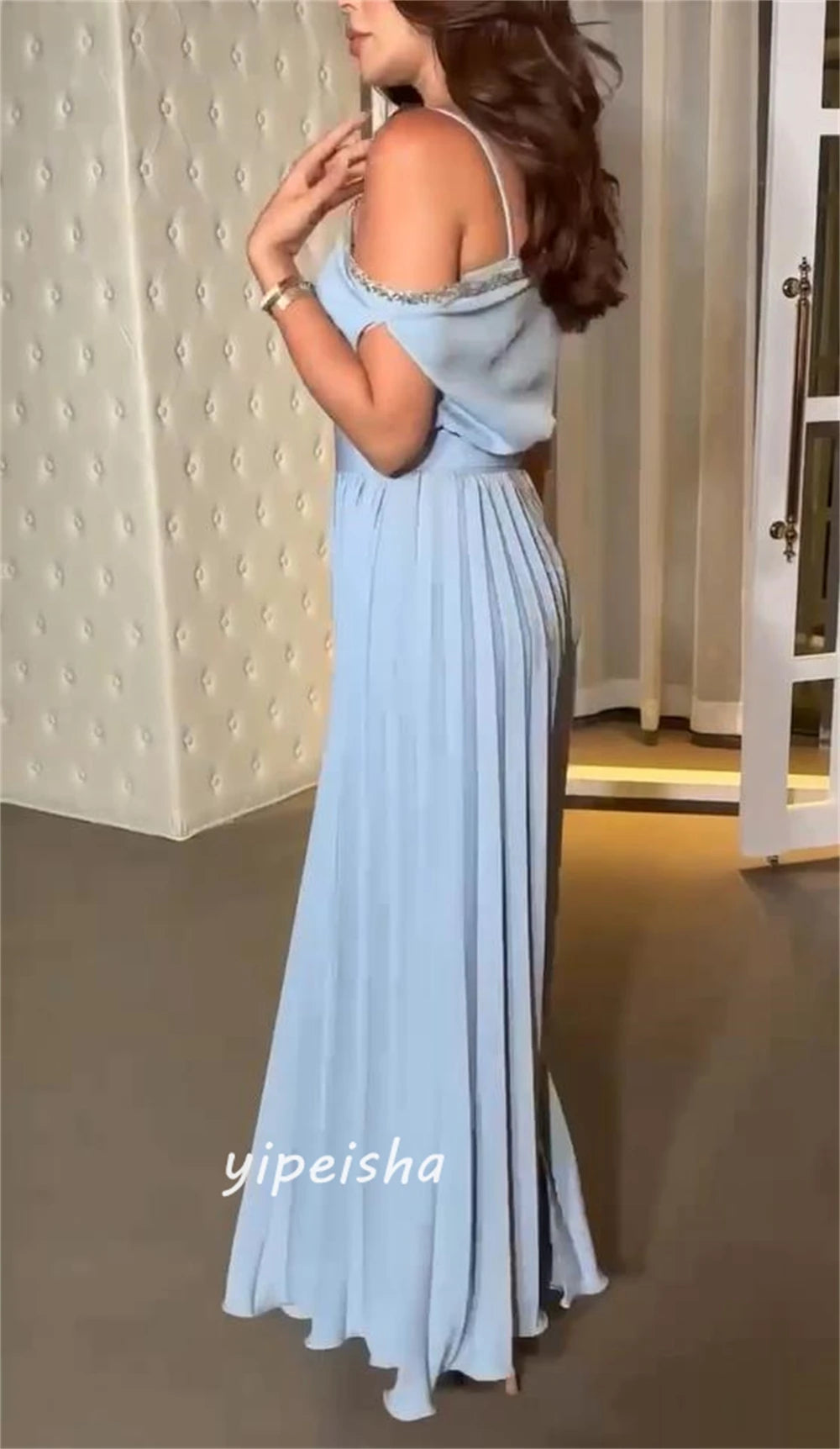 Customized Jiyigongs Perlen drapierte Abend A-Line One-Shoulder-maßgeschneiderte Gelegenheitskleid lange Kleider