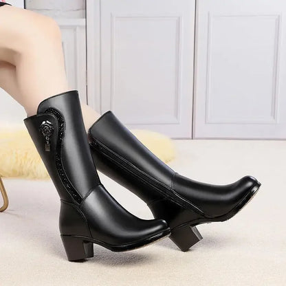 2025 Non-slip Thick Snow Boots Women Plus Velvet Cotton Black Long Boots Winter Mid-Calf Mid-tube Shoes for Women Size 41 42