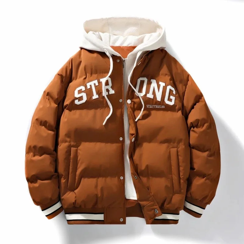 Winter Thickened Men Women Casual Style Windproof Warm Cotton down Jacket Hooded Two-Piece Look Fashionable Brand Outerwear
