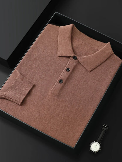 Mænds merino uld sweater polo krave pullover efterår vinter nye cashmere strikket afslappet løs mænds skjorter toppe varm blød