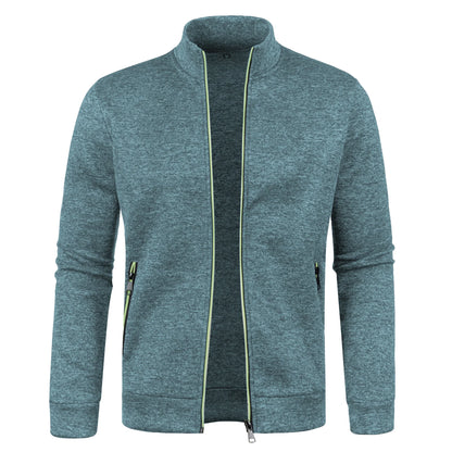 Autumn and Winter Men's New Long Zipper Color Block Sweater Sleeves Thin Plush Sweater Jacket Casual Slim Fit Comfortable Coat