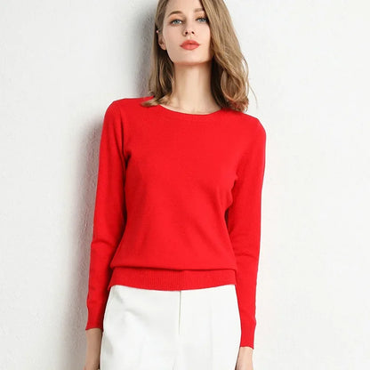 2023 DONNE DONNA Slimina Slim O-Neck Pullover Cashmere Lana Miscele Autunno e inverno camicia a fondo in maglia a maniche lunghe di grandi dimensioni