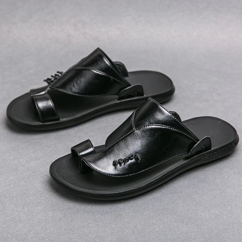 Summer Business Men's Leather Sandals Soft Comfortable Non-Slip Slippers Flip Flops Formal Outdoor Beach Shoes Platform Casual