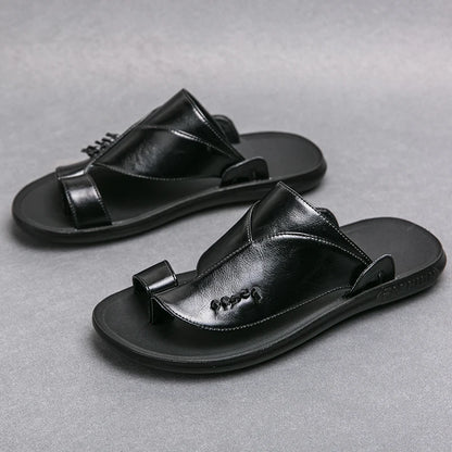 Summer Business Men's Leather Sandals Soft Comfortable Non-Slip Slippers Flip Flops Formal Outdoor Beach Shoes Platform Casual