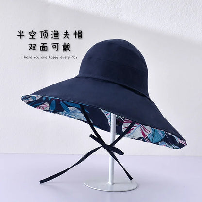 Women Cotton Wide Brim Sun Hats Metal Wired Edge Summer UV Protection UPF Boho Hat for Beach Hiking Garden Travel Chin Strap