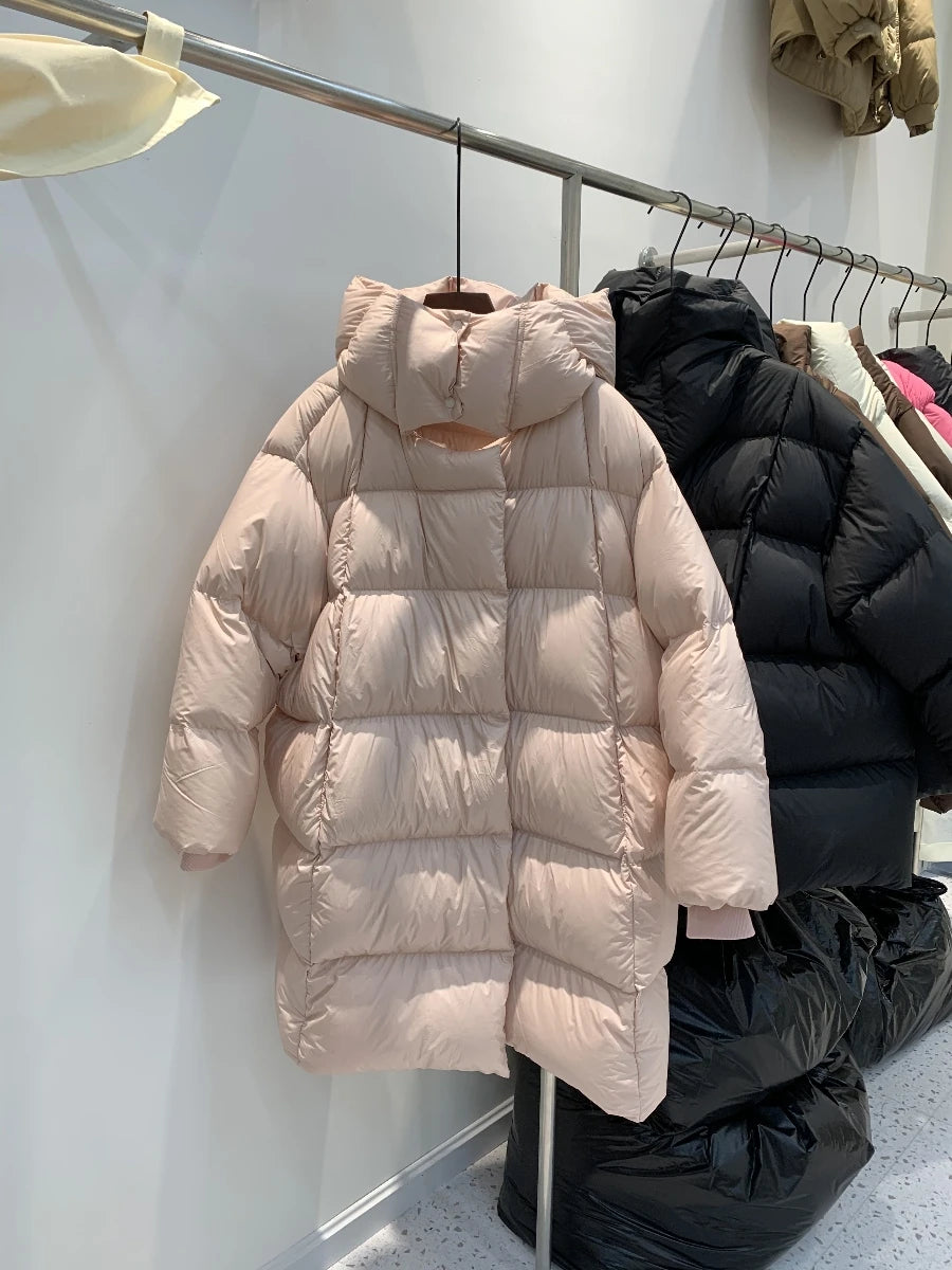 Women's Winter New High-end Luxury White Duck Down Long Casual Loose Down Jacket Coat Comfortable Warm Puffer Jacket Women Trend