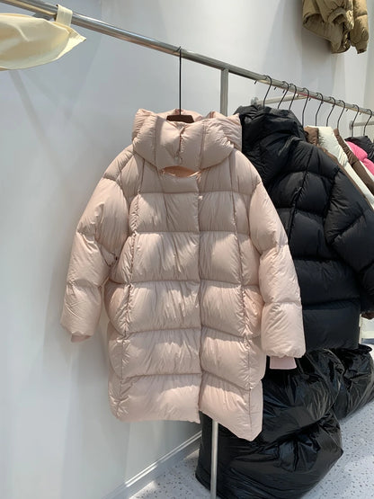 Women's Winter New High-end Luxury White Duck Down Long Casual Loose Down Jacket Coat Comfortable Warm Puffer Jacket Women Trend