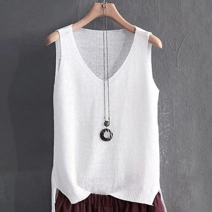 BLUSAS MUJER DE MODA 2024 BLUSE KVINNER Summer ermeløs strikket bluse skjorte kvinner klær v-hals bluse kvinner topper skjorter c855