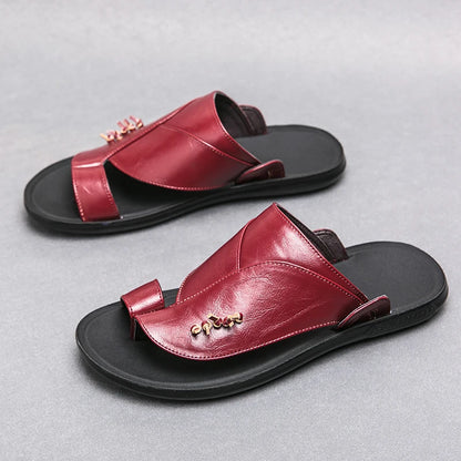 Summer Business Men's Leather Sandals Soft Comfortable Non-Slip Slippers Flip Flops Formal Outdoor Beach Shoes Platform Casual
