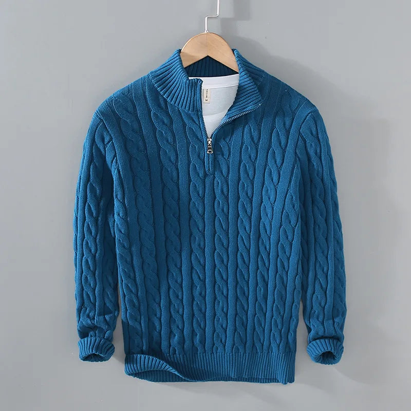2025 Nuevo otoño Invierno Invierno Menéteres Sweater Men Stand Collar Medio Zip Algodón 100% Grisado Color sólido Ropa de calle principal