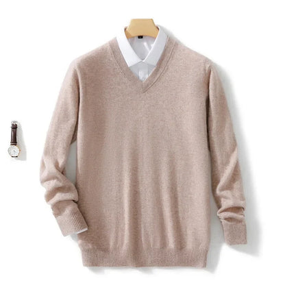 Soft Cashmere Sweater Men's Clothing Autumn Winter Pullover Business Casual Bottom V-neck Knitted Woolen Slim Fit Knitwear Male