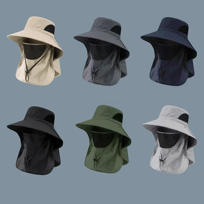 New Wide Brim Sun Cap with Neck Flap for Men Women Adjustable Outdoor 50+UPF Protection Safari Cap Hiking Fishing Breathable Hat