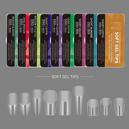 550Pcs Frosted Soft Gel Full Cover Nail Tips,11 Sizes Gel Nail Extensions False Nail Artificial Nails with Case for Nail Salons