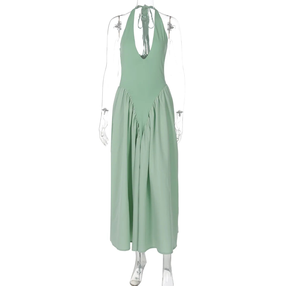 Talenza Backless Deep V Spliced Long Dress Summer Women's Sexy Party Kjole Halter Ny mode Slim hvid ærmeløs lang kjole