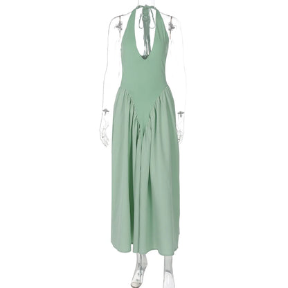 Talenza Backless Deep V Spliced Long Dress Summer Women's Sexy Party Kjole Halter Ny mode Slim hvid ærmeløs lang kjole