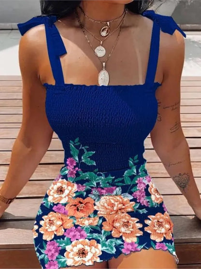Vestido de impressão magra sexy de verão Mulheres Moda Spaghetti Strap Pacote Elegante Hips Bodycon Mini vestidos femlae praia vestido de festa