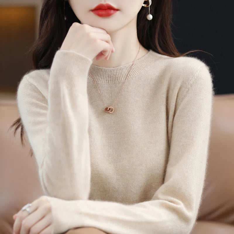 100% pure wool cashmere sweater women's O-neck pullover casual knitted coat autumn and winter women's coat basic 18 colors