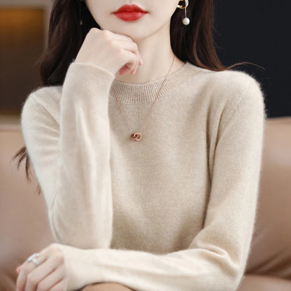 100% pure wool cashmere sweater women's O-neck pullover casual knitted coat autumn and winter women's coat basic 18 colors