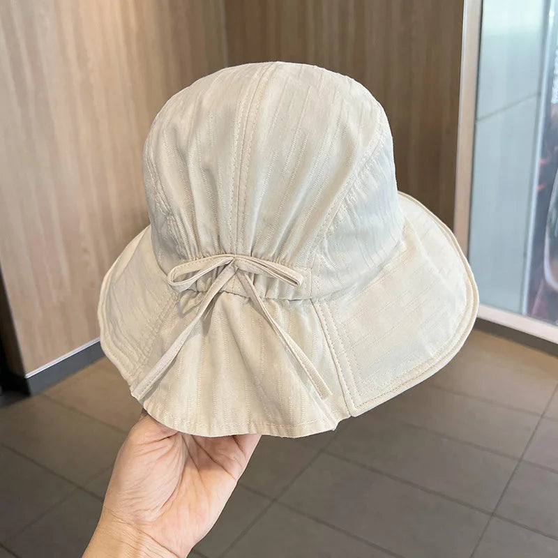 Women's Spring Summer Bow Knot Fisherman Hat Basin Sun Sunscreen Bucket Hat Fashion Sun Hat Cap H11