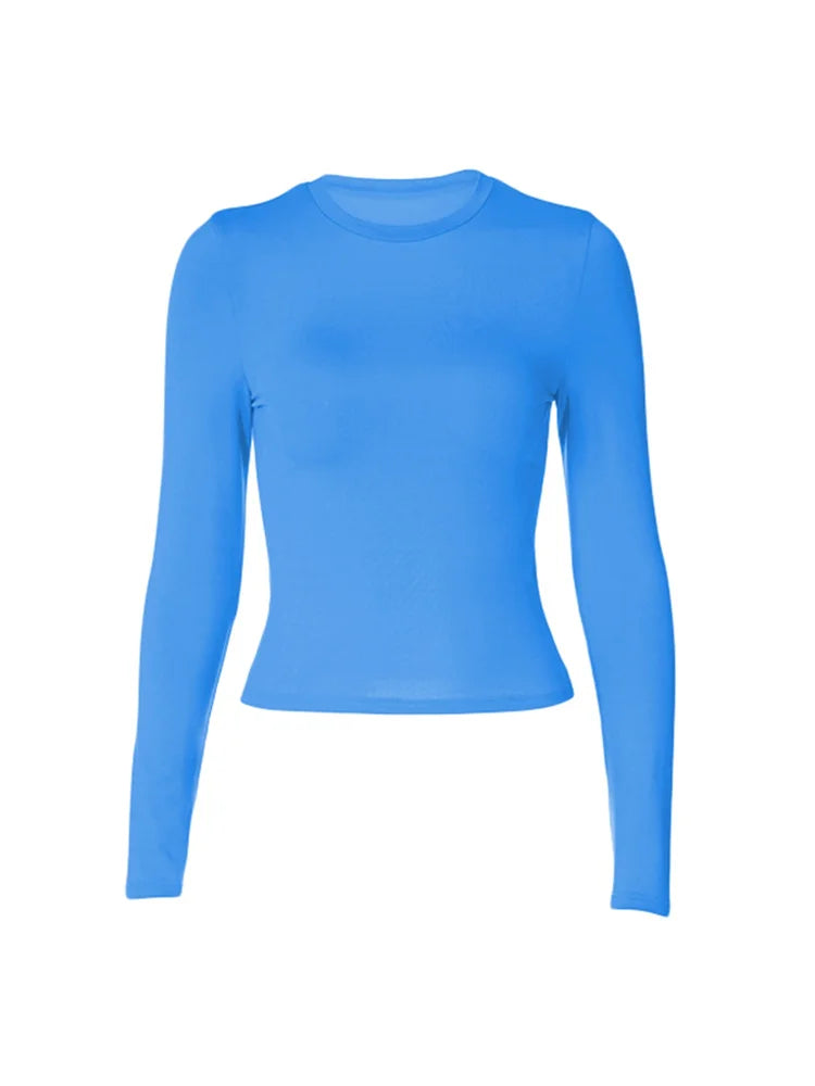 CHRONSTYLE Women Casual Long Sleeve T-Shirts Spring Autumn Solid Slim Fit Pullovers Tees Shirts Female Streetwear Base Tees Tops